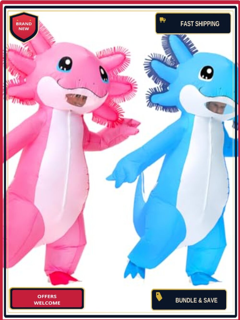 2 Pack Inflatable Axolotl Costumes Adult Deluxe Halloween Blow-up Couples